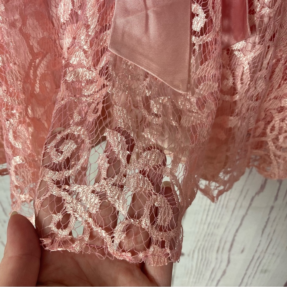 Vintage JCPenney Girls Dress Sz 7 Shiny Pink Satin Lace Long Sleeve USA Flaws - Picture 12 of 12
